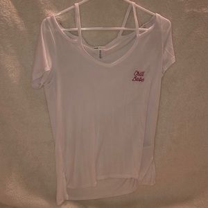 PINK, baggy off the shoulder shirt